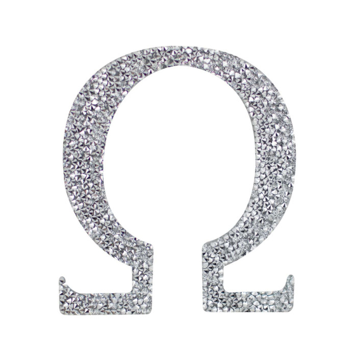 Silver Greek monogram letter with a textured rhinestone finish approximately 3x4 inches in size.