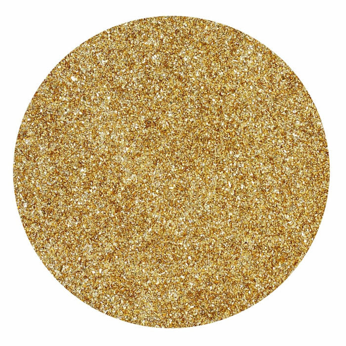 Round placemat featuring a textured gold glitter surface with a shimmering appearance.