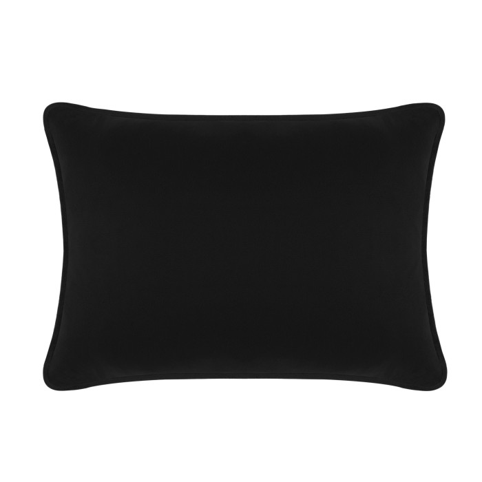 Black velvet rectangular pillow with rounded edges and a smooth texture.