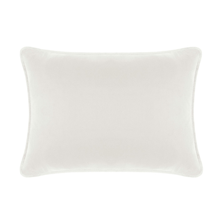 white velvet rectangular pillow with rounded edges and a smooth texture.