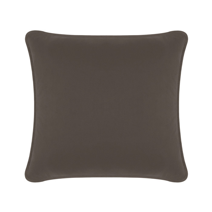 Charcoal velvet square pillow with rounded edges and a smooth texture measuring 20x20 inches.