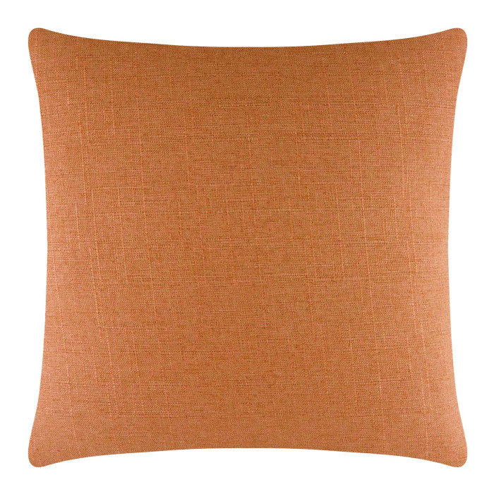 Square pillow in a textured orange fabric with a smooth surface and rounded corners.