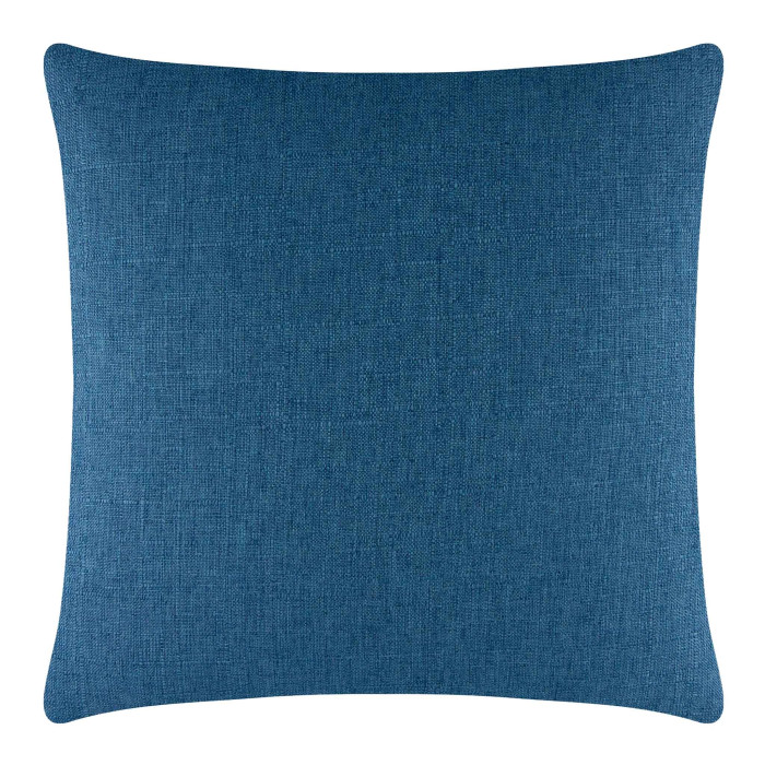 Square pillow in royal blue woven fabric with a textured surface and rounded corners.