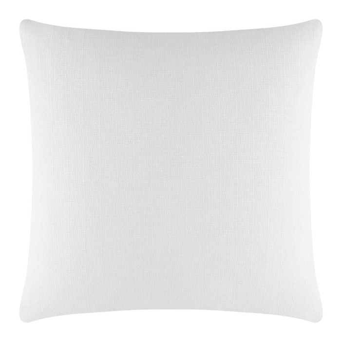Woven white pillow with a textured surface square shape and rounded corners featuring a metal zipper on one side.