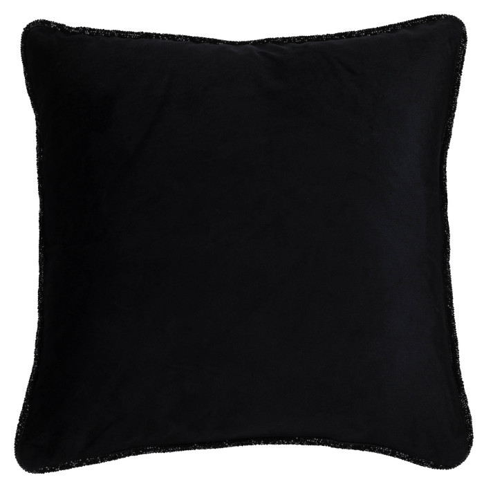 Black velvet pillow with a sparkling rhinestone trim 24"x24" plush texture square shape and smooth surface.