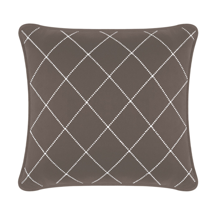Charcoal velvet pillow with white rhinestone diamond pattern and piped edges.