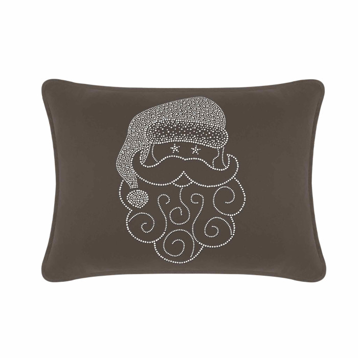 Charcoal velvet pillow featuring a Santa face design embellished with sparkling rhinestones and a decorative border.