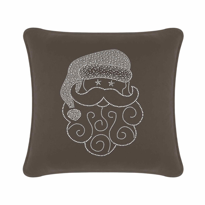 Charcoal velvet pillow featuring a Santa face design with rhinestone embellishments and a decorative border.