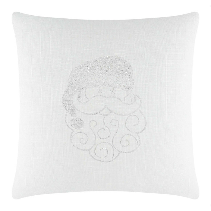 White square pillow featuring a Santa face design with sparkling rhinestones and swirled beard details.