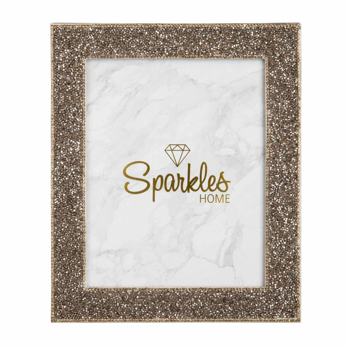 Charcoal picture frame with a sparkling rhinestone trim and clear glass featuring a marble-patterned background.