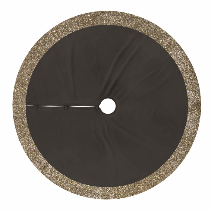 Charcoal velvet tree skirt with a ruffled glittery rhinestone trim and button closures measuring 48"x48".