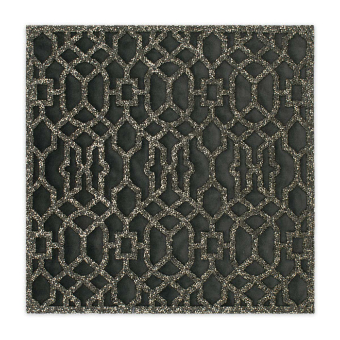 Charcoal velvet placemat with a laser-cut lattice design and rhinestone embellishments throughout.