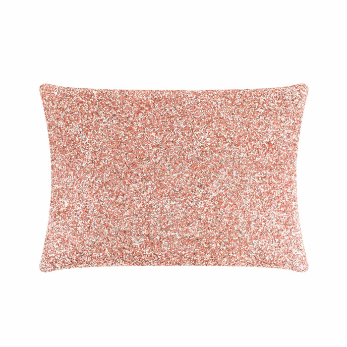 Pink velvet pillow with a front covered in high-quality rhinestones and a soft smooth back.
