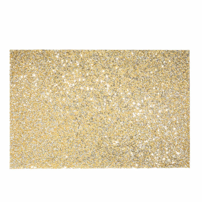 Champagne rectangular placemat with a glittery gold texture and sparkling rhinestones throughout the surface.