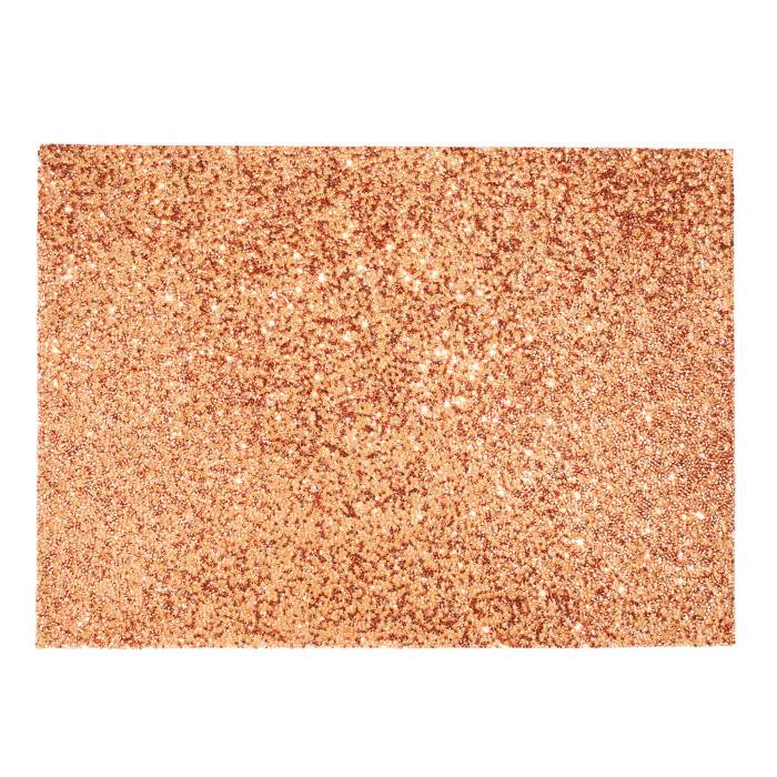 Rectangular placemat in copper with a textured surface and sparkling rhinestone embellishments.