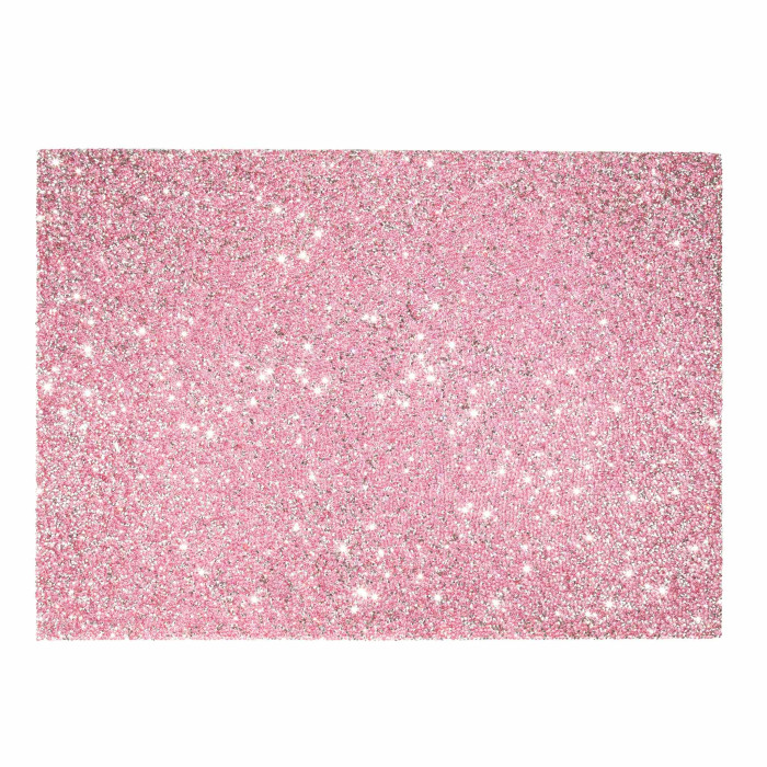 Pink rectangular placemat with a glittery texture and sparkling rhinestones throughout.