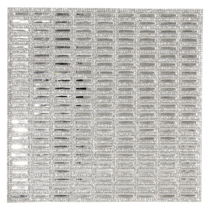 Silver placemat featuring rectangular mirrored sections bordered by sparkling rhinestones arranged in a grid pattern.
