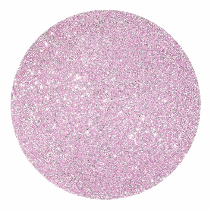 Round lavender placemat with a textured surface embellished with vibrant rhinestones featuring a sparkling finish.