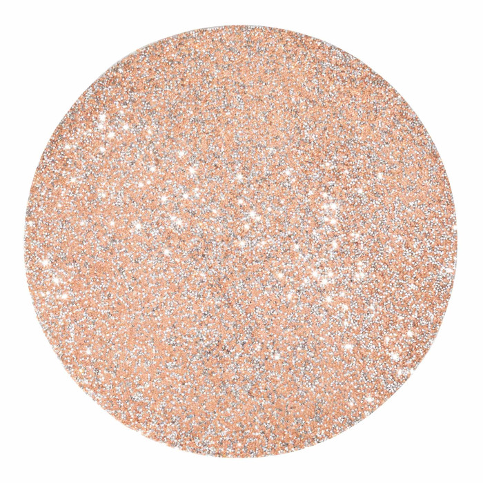 Round placemat in topaz with a textured surface featuring vibrant rhinestones in shades of pink and silver.