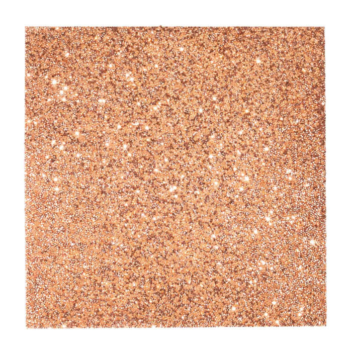 Square placemat in copper with a textured surface embellished with shimmering rhinestones throughout.