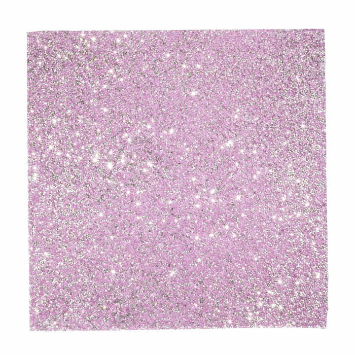 Lavender square placemat with a textured surface embellished with shimmering rhinestones throughout.