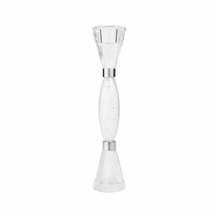 Clear crystal glass candlestick with a rhinestone-filled stem and a tapered base featuring a smooth glossy texture.
