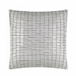 Square pillow with a textured silver velvet surface and glass stone embellishments in a grid pattern. Square pillow with a textured silver velvet surface and glass stone embellishments in a grid pattern.