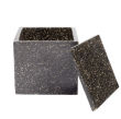 Square black resin cotton ball holder with a textured surface and a matching lid featuring sparkling rhinestone embellishments. Square black resin cotton ball holder with a textured surface and a matching lid featuring sparkling rhinestone embellishments.