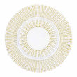 A 13" white charger plate with hand-painted gold rhinestone embellishments arranged in radial patterns around the edge.