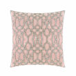 Pink velvet pillow with laser-cut rhinestones in a geometric lattice pattern featuring a plush texture and smooth finish.
