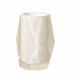 Faceted tumbler in silver and clear acrylic with a geometric shape and smooth reflective surface.