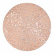 Round silver placemat with a textured surface adorned with vibrant rhinestones reflecting light for a sparkling effect.