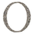 Silver script letter "L" with a textured surface embellished with small rhinestones featuring elegant curves and loops. Silver script letter "L" with a textured surface embellished with small rhinestones featuring elegant curves and loops.