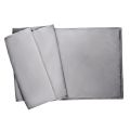 plush light gray velvet table runner with a smooth texture and folded edges.