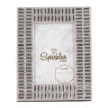 Silver rectangular picture frame with mirrored embellishments and rhinestone trim featuring a marble-patterned background. Silver rectangular picture frame with mirrored embellishments and rhinestone trim featuring a marble-patterned background.
