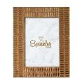 Silver rectangular picture frame with mirrored embellishments and rhinestone trim featuring a marble-patterned background.