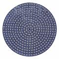 Round placemat featuring a royal blue base with concentric circles of glass rhinestones in silver and blue hues.