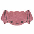 Bat-shaped pillow in shimmering lavender with glittery texture black facial features and pink edges. Bat-shaped pillow in shimmering lavender with glittery texture black facial features and pink edges.