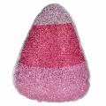 Candy corn-shaped pillow with silver gold and orange glitter sections outlined in a brown trim plush texture. Candy corn-shaped pillow with silver gold and orange glitter sections outlined in a brown trim plush texture.