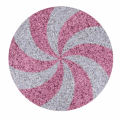 Round placemat featuring alternating red and silver glittered spiral patterns. Round placemat featuring alternating red and silver glittered spiral patterns.