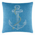 Square blue pillow featuring a rhinestone anchor design with a gold chain embellishment on a textured fabric surface. Square blue pillow featuring a rhinestone anchor design with a gold chain embellishment on a textured fabric surface.