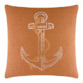 Square blue pillow featuring a rhinestone anchor design with a gold chain embellishment on a textured fabric surface.