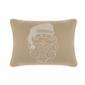 Red square pillow featuring a Santa face design embellished with white rhinestones and swirled beard details. Red square pillow featuring a Santa face design embellished with white rhinestones and swirled beard details.