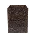 Square wastebasket with a glossy black surface embedded with thousands of shimmering rhinestones textured finish. Square wastebasket with a glossy black surface embedded with thousands of shimmering rhinestones textured finish.