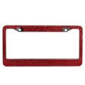 Silver license plate frame adorned with clear rhinestones featuring a rectangular shape and smooth edges.