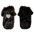 Red velvet pet cardigan with a faux fur collar and silver rhinestone paw print embellishment featuring snap closure. Red velvet pet cardigan with a faux fur collar and silver rhinestone paw print embellishment featuring snap closure.