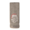 Black cotton hand towel featuring a sparkling Santa motif with red hat and rhinestone embellishments. Black cotton hand towel featuring a sparkling Santa motif with red hat and rhinestone embellishments.