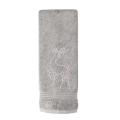 Red cotton hand towel featuring a rhinestone-embellished reindeer design and a textured border at the bottom.