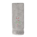 Red cotton hand towel featuring a rhinestone candy cane motif with a bow textured surface measures 30"x16". Red cotton hand towel featuring a rhinestone candy cane motif with a bow textured surface measures 30"x16".