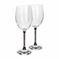 Clear crystal wine glass with a gold stem featuring yellow rhinestones and a faceted clear base.